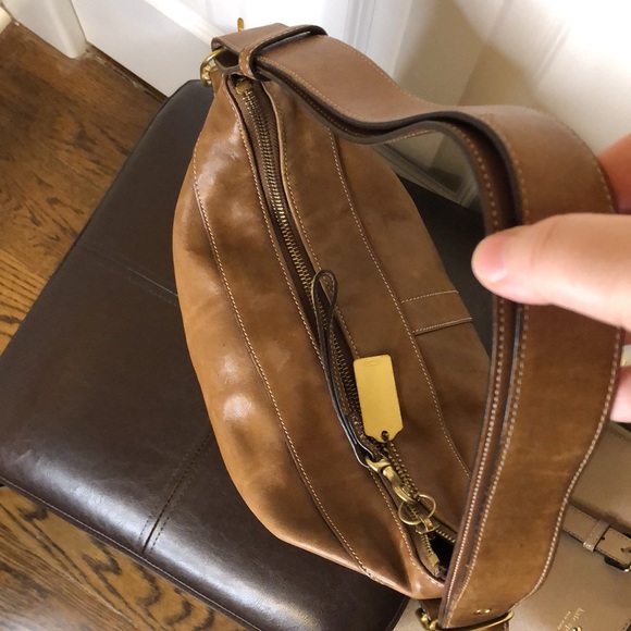 COACH Bleeker Legacy Signature Saddle Brown Leather Slim Duffle Crossbody Bag - Picture 10 of 15